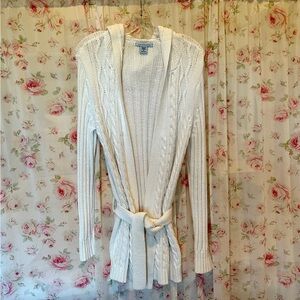 Abercrombie & Fitch Cream Cardigan Sweater with Shawl Collar and Hood